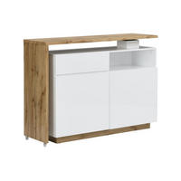 BARMÖBEL drehbar mit 2 Türen, 1 Schublade & 1 Ablage - MDF - Weiß lackiert & Naturfarben - ELDIR - Naturfarben, Holz (40/95/130cm) - Vente-Unique