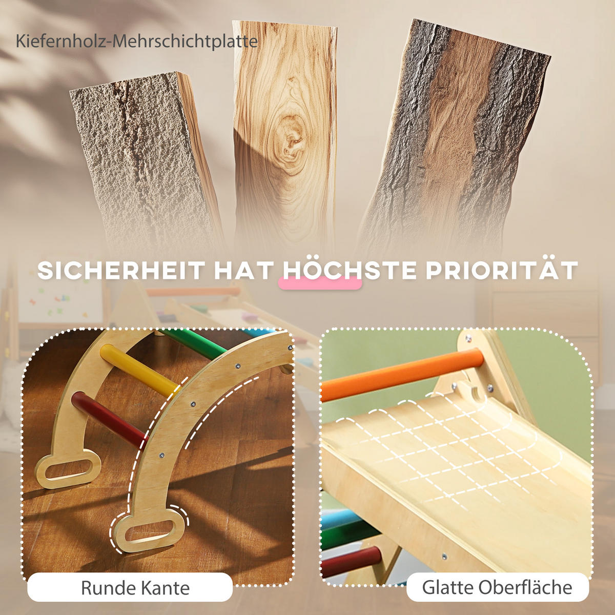 KLETTERGERÜST - Multicolor, Holzwerkstoff (64.5/63/178cm) - AIYAPLAY