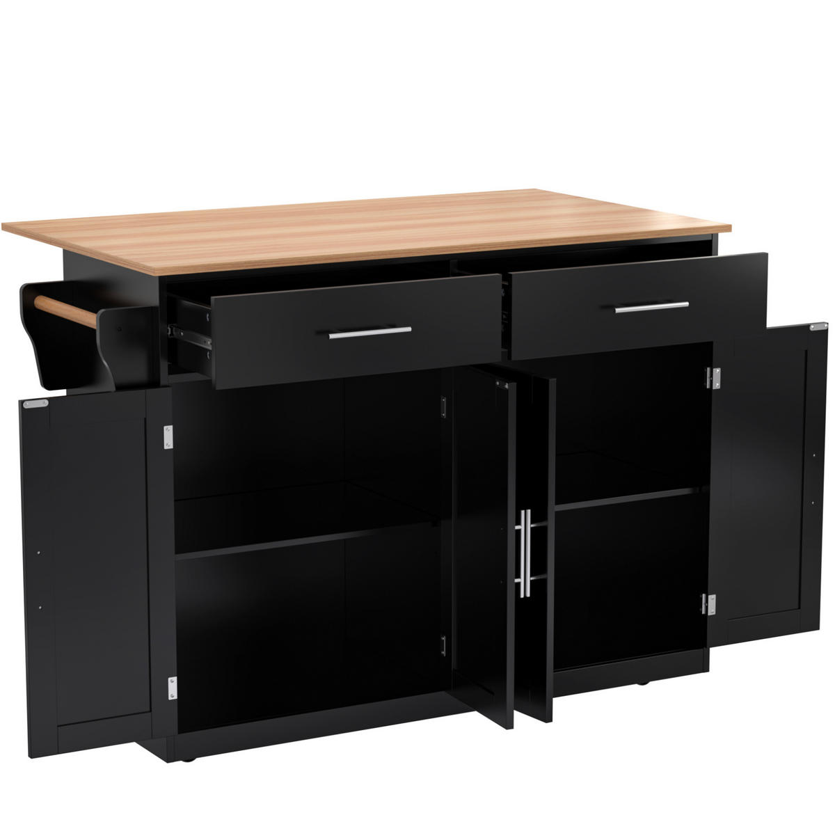 KÜCHENWAGEN mit klappbarer Tischplatte 120 x 46/70 x 91,5 cm Schwarz/Natur - Schwarz, Holz (71/91.5/120cm) - Beauniv