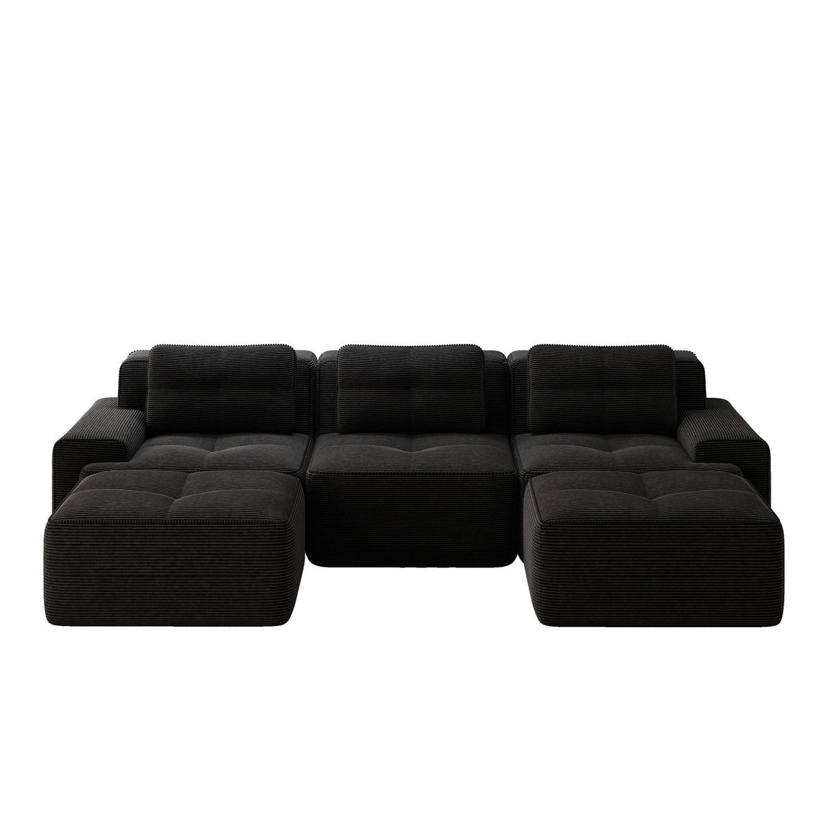 ECKSOFA 293/104/69 cm schwarz aus Cord mit Tiefsitz und montagefrei - Schwarz, Textil (177/293cm) - OKWISH