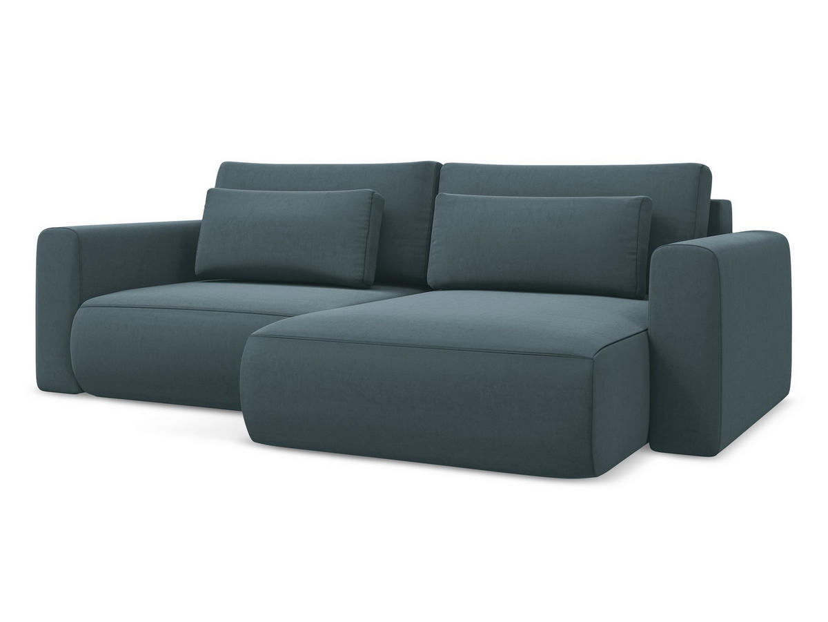 ECKSOFA mit Schlaffunktion Samt Stoff Blau - Blau/Petrol, Kunststoff/Textil (240/149cm) - Makamii
