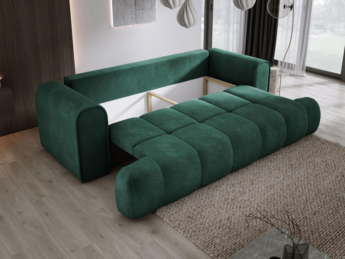 SOFA COCO SCHLAFSOFA mit Bettfunktion, CLOUD Stoffbezug, 2-Sitzer, freistehend, Größe: 250x105x90 cm, Grün - Grün, Holz/Textil (250/90/105cm) - DomoHome