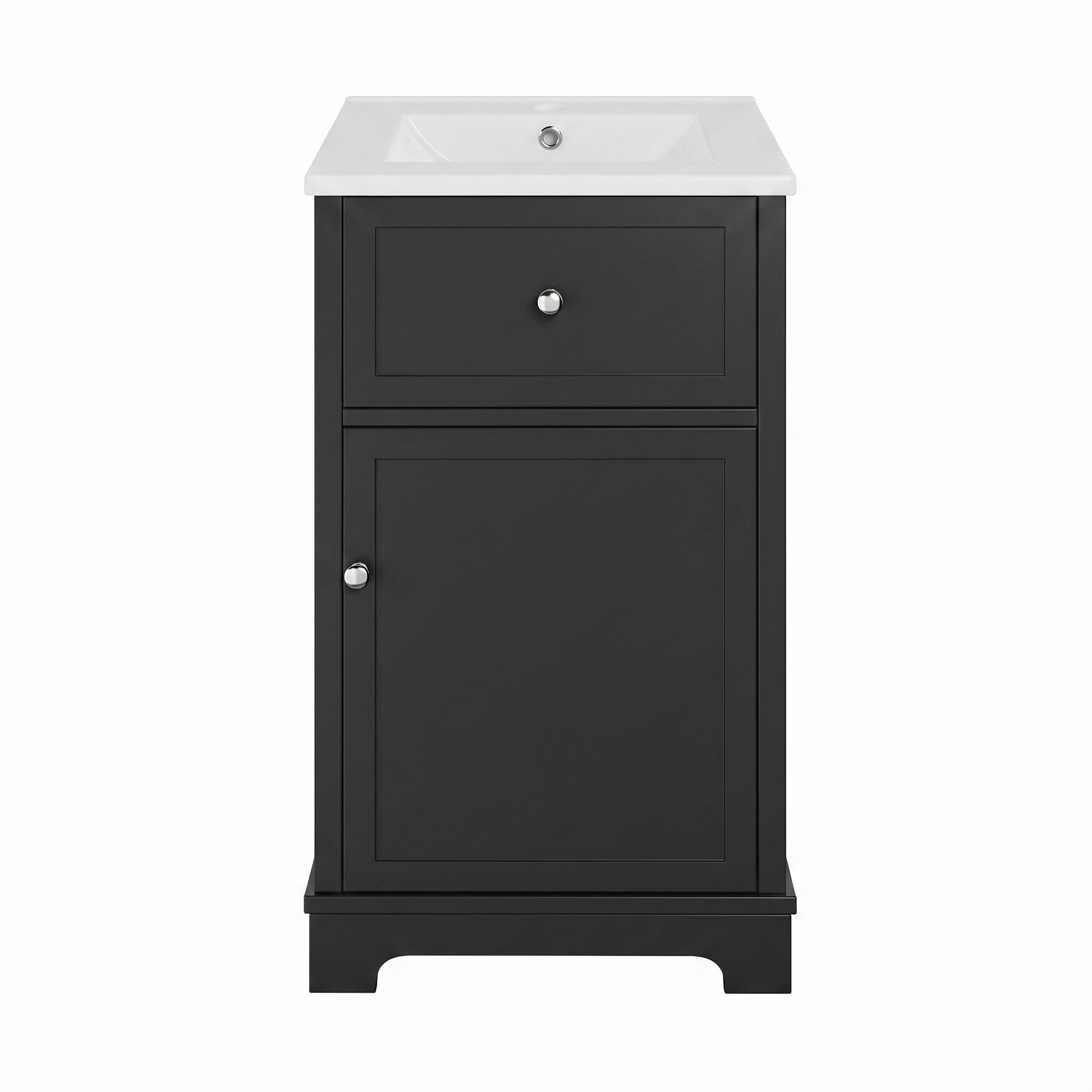 WASCHTISCH Schwarz mit Keramikbecken, Klappfach & Türablage - Schwarz, Holzwerkstoff (51/87/46cm) - Urban Meuble