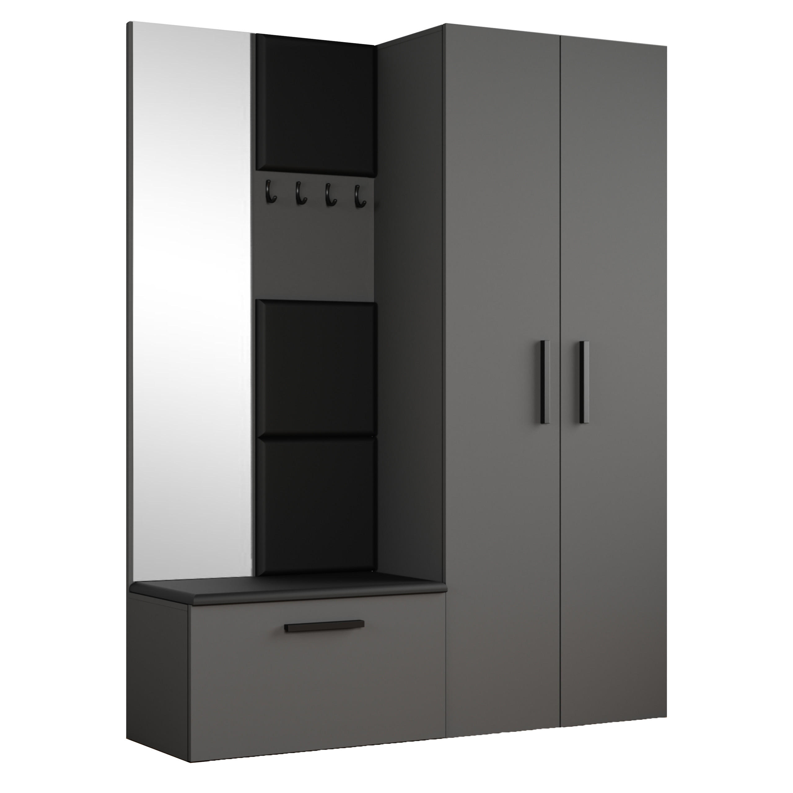 GARDEROBENSCHRANK MODULO 160,6/204/40 cm Modern Garderobe-Set Grau - Schwarz/Grau, Holzwerkstoff (160.6/204/40cm) - MASSENO
