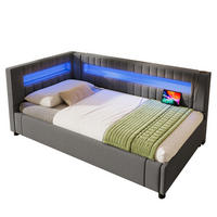 ČALÚNENÁ posteľ 90/200 cm ľan sivá s LED osvetlením a úložným priestorom - sivá, textil (90/200cm) - BEAOK