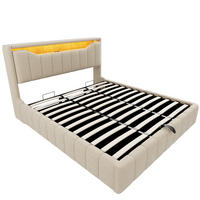 POLSTERBETT 180x200 cm mit hydraulischem Stauraum - klappbarem Kopfteil, LED & USB - Beige - ohne Matratze - Beige, Textil (180/200cm) - DELFA
