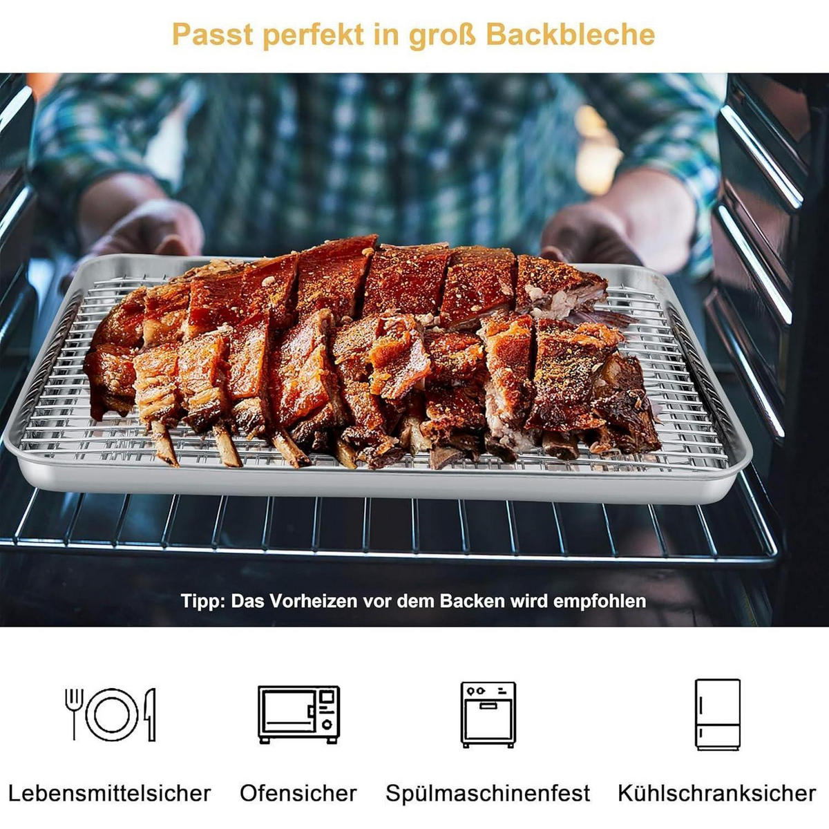 BACKBLECH mit Abkühlgitter 2-teiliges Set 31,4 x 24,6 cm - Silberfarben, Metall (24.6/2.5/31.4cm)