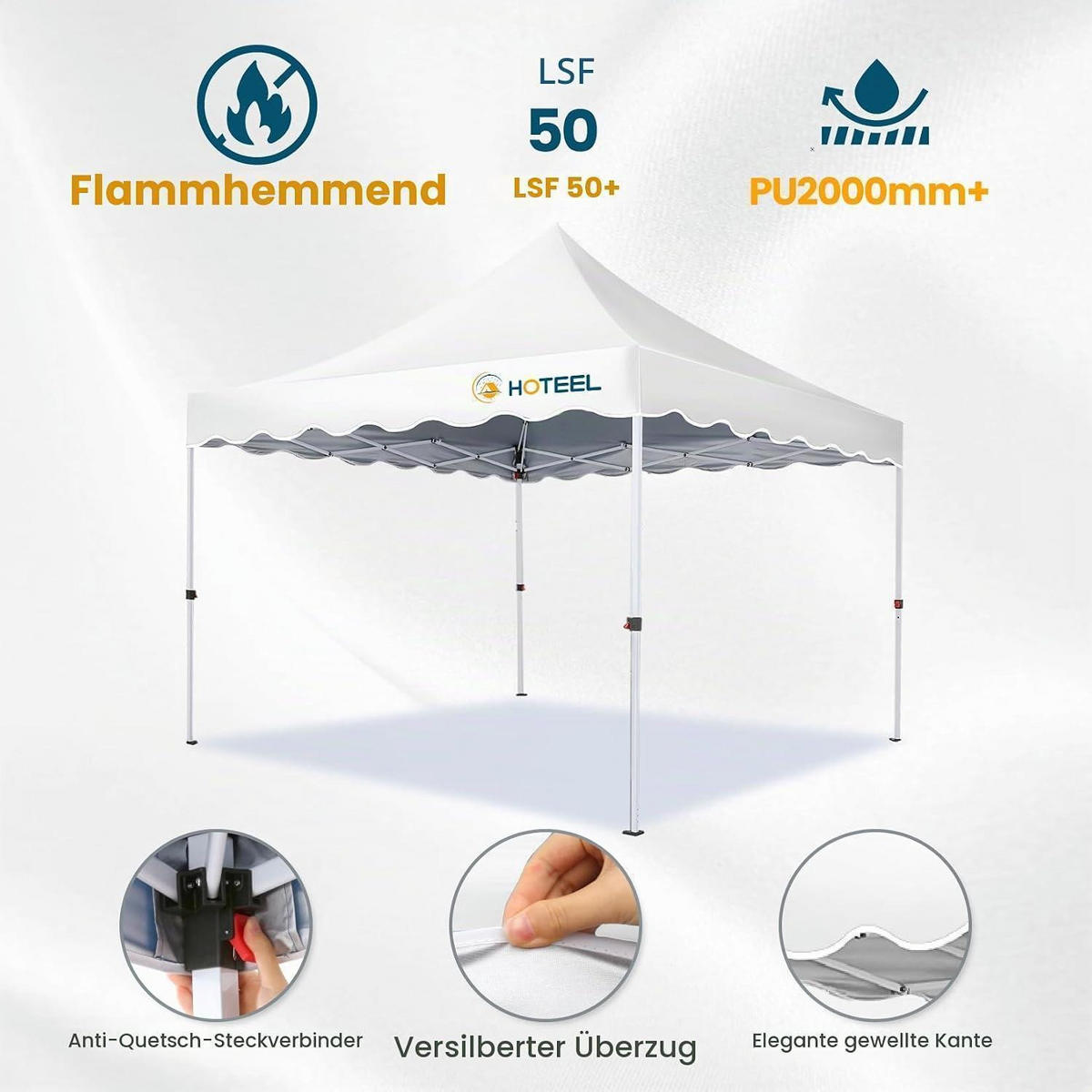 FALTPAVILLON 3x3m mit 4 Seitenteilen Weiß UV 50+ Wasserdicht - Weiß, Textil (22/26/118cm)