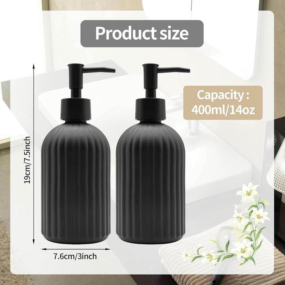 SEIFENSPENDER 2-teiliges Set Glas Schwarz 400 ml - Schwarz, Glas (7.6/19/7.6cm)
