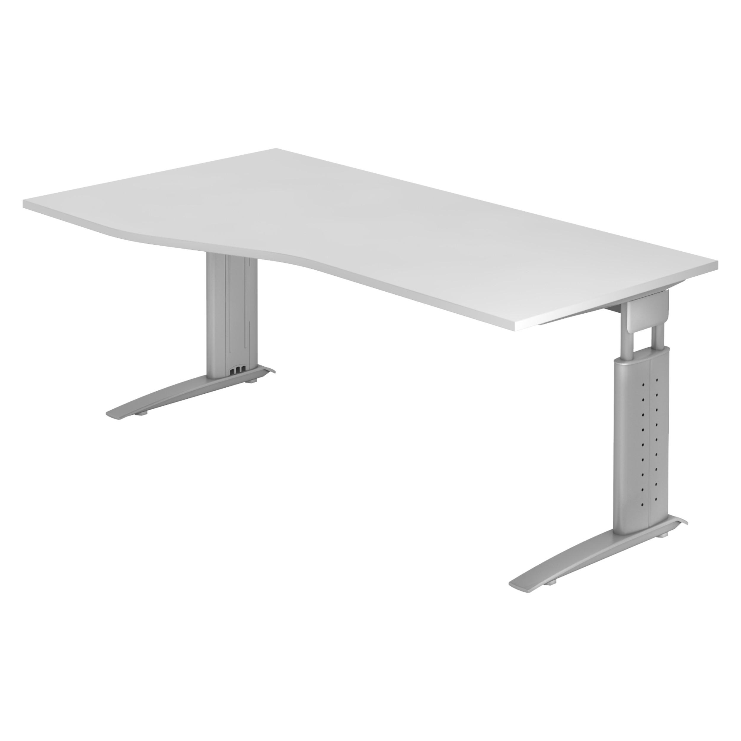 SCHREIBTISCH Serie-U 100/180/74 cm in Weiß/Silberfarbengrau - Silberfarben/Weiß, Holzwerkstoff (100/180/74cm) - bümö