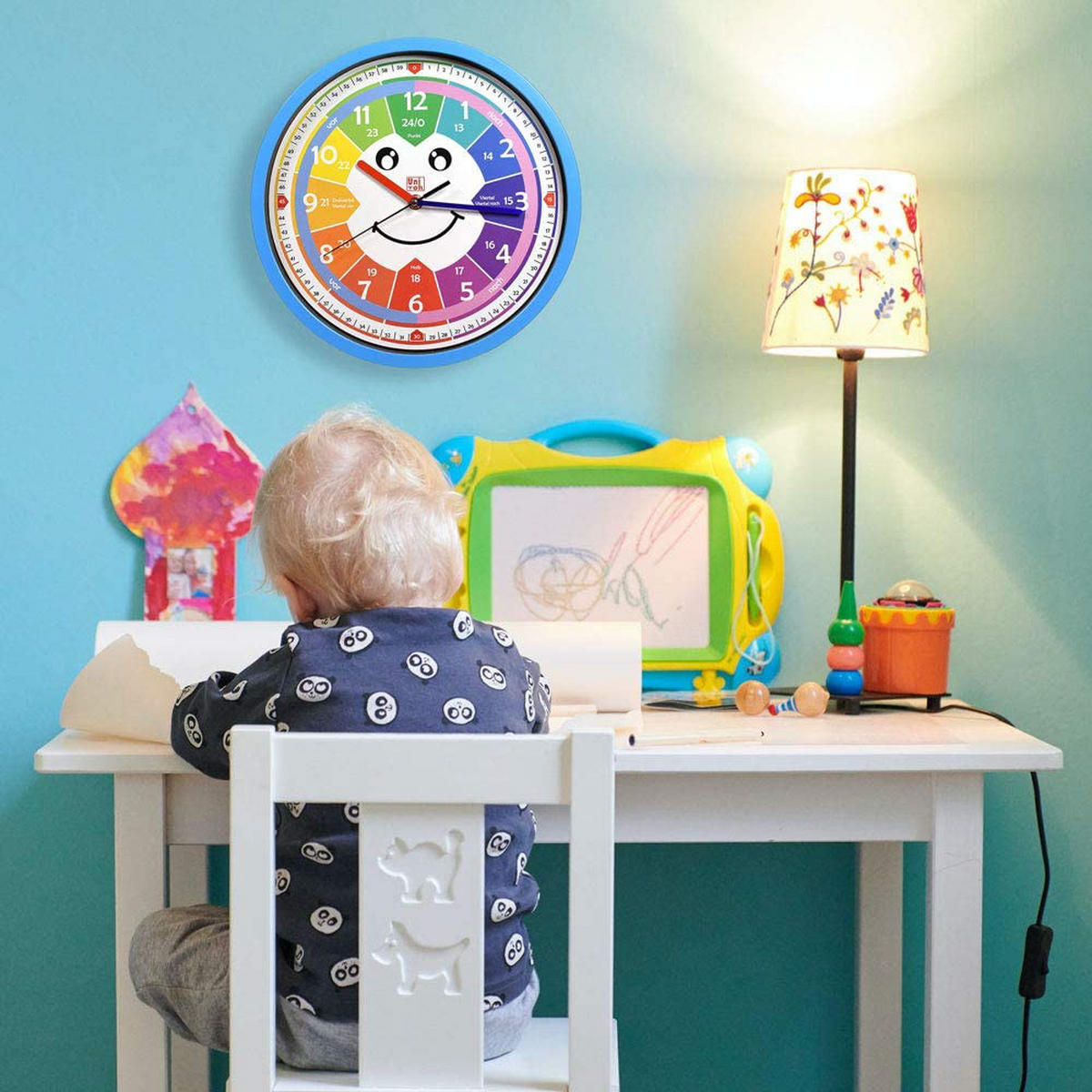 KINDERWANDUHR Lernuhr ohne Tickgeräusche - Blau, Kunststoff (38/29/29cm) - Bruni
