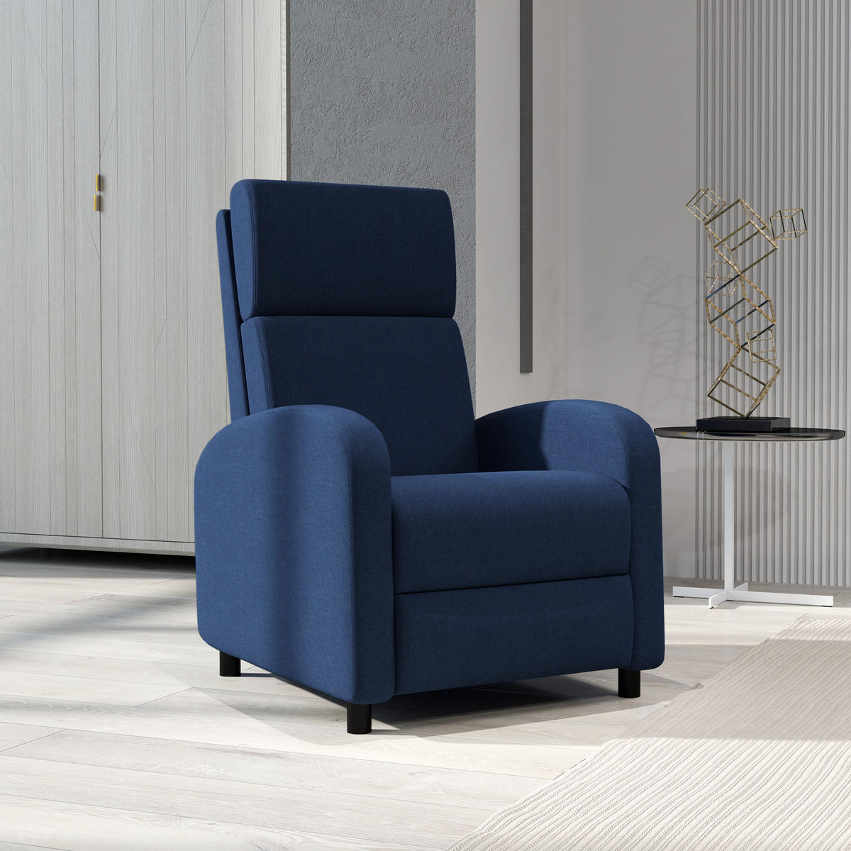 RELAXSESSEL DE-15381 manuell neigbar bis 160° mit integrierter Fußstütze - Blau, Textil (86/102/64cm) - ComfortXL