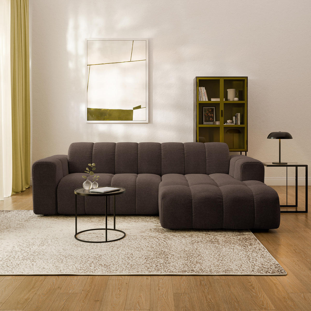 ECKSOFA TISI Braun Strukturstoff - Braun, Holz (274/165cm) - MASSENO