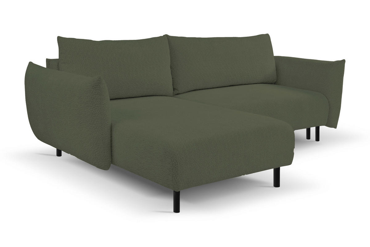 ECKSOFA ADEL mit Schlaffunktion und Bettkasten, L-förm, Metallbeine, verstellbar lose Rückenkissen, freistehend, LINKS, 171x257x90 cm, Green - Grün, Holz/Textil (171/257cm) - DomoHome