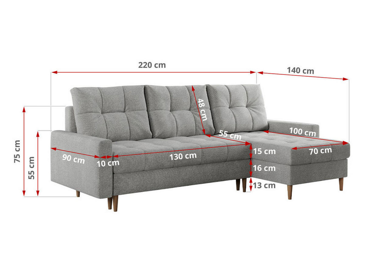 ECKSOFA Colin Struktur Hellgrau - Hellgrau/Braun, Holz/Textil (220/140cm) - MKS