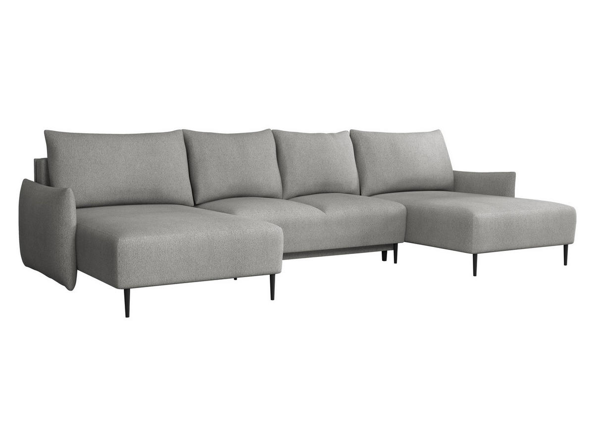 WOHNLANDSCHAFT Santi U - Hellgrau/Schwarz, Holz/Textil (328/88/160cm) - MIRJAN24