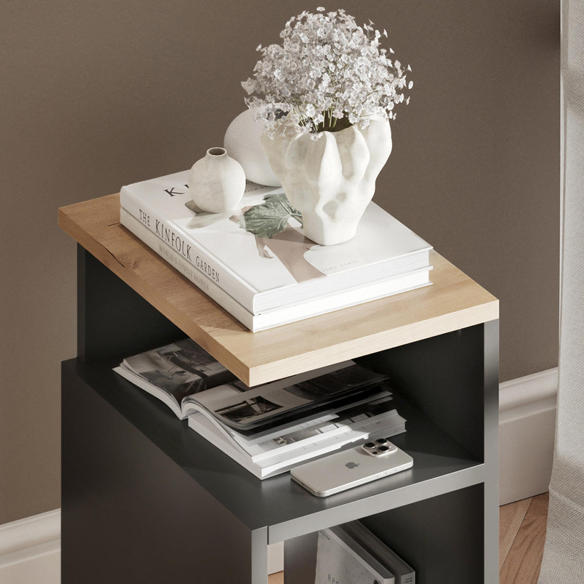 NACHTTISCH Elios Anthrazit/Goldkraft Eiche 2er Set - Honigeiche/Anthrazit, Holzwerkstoff (25/45.3/35cm) - Vicco