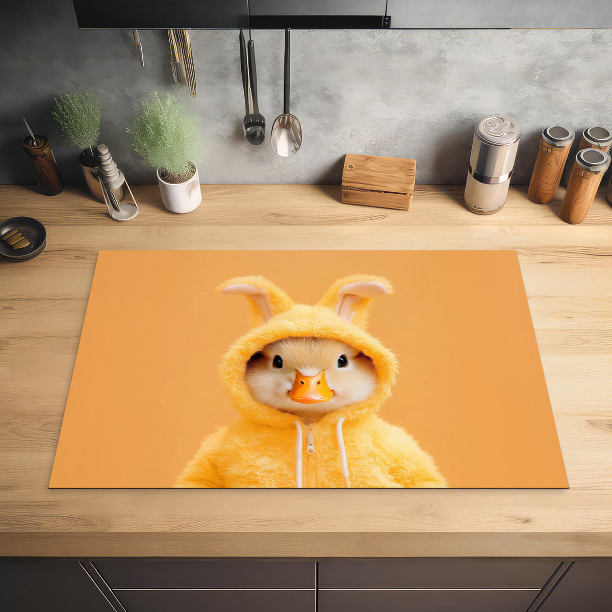 HERDABDECKPLATTE Osterhase - Kostüm - Ente Ceranfeldabdeckung 80x52 cm - Gelb, Kunststoff (80/52/0.2cm) - MuchoWow