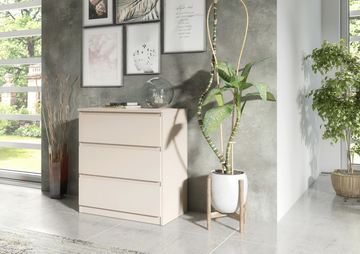 KOMMODE NUDO 70/78,5/39cm mit 3 Schubladen Türen Kaschmir - Kaschmir, Holzwerkstoff (70/78.5/39cm) - MASSENO