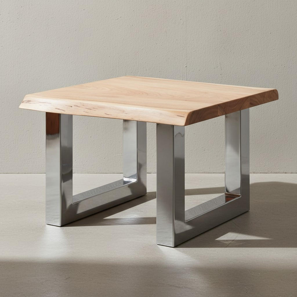 COUCHTISCH aus Massivholz in Braun, Landhaus-Stil mit Baumkanten und Metallbeinen, Maße 58x40x60 cm - Beige/Silberfarben, Holz/Metall (58/60/40cm) - KADIMA DESIGN