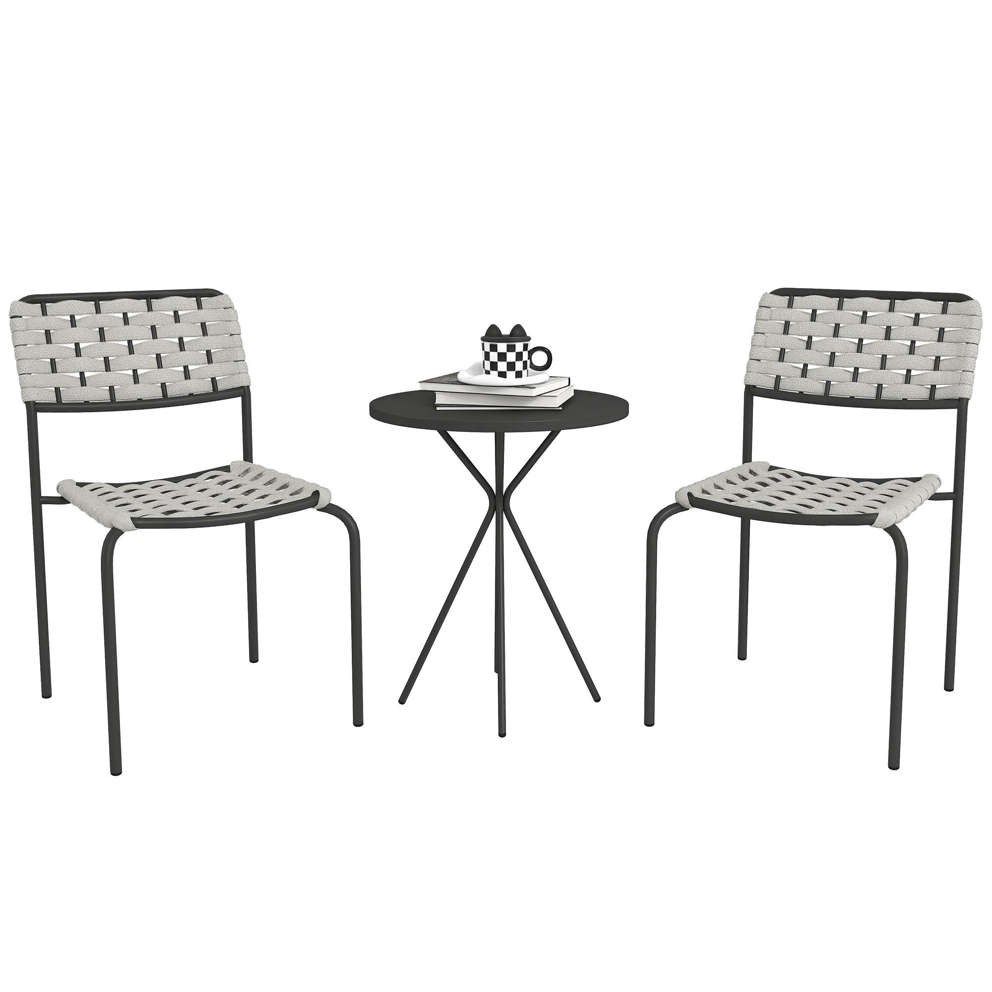 POLYRATTAN GARTENMÖBEL SET DE-06732 3-teilig für 2 Personen, mit Tisch Grau - Grau, Textil/Metall - ComfortXL