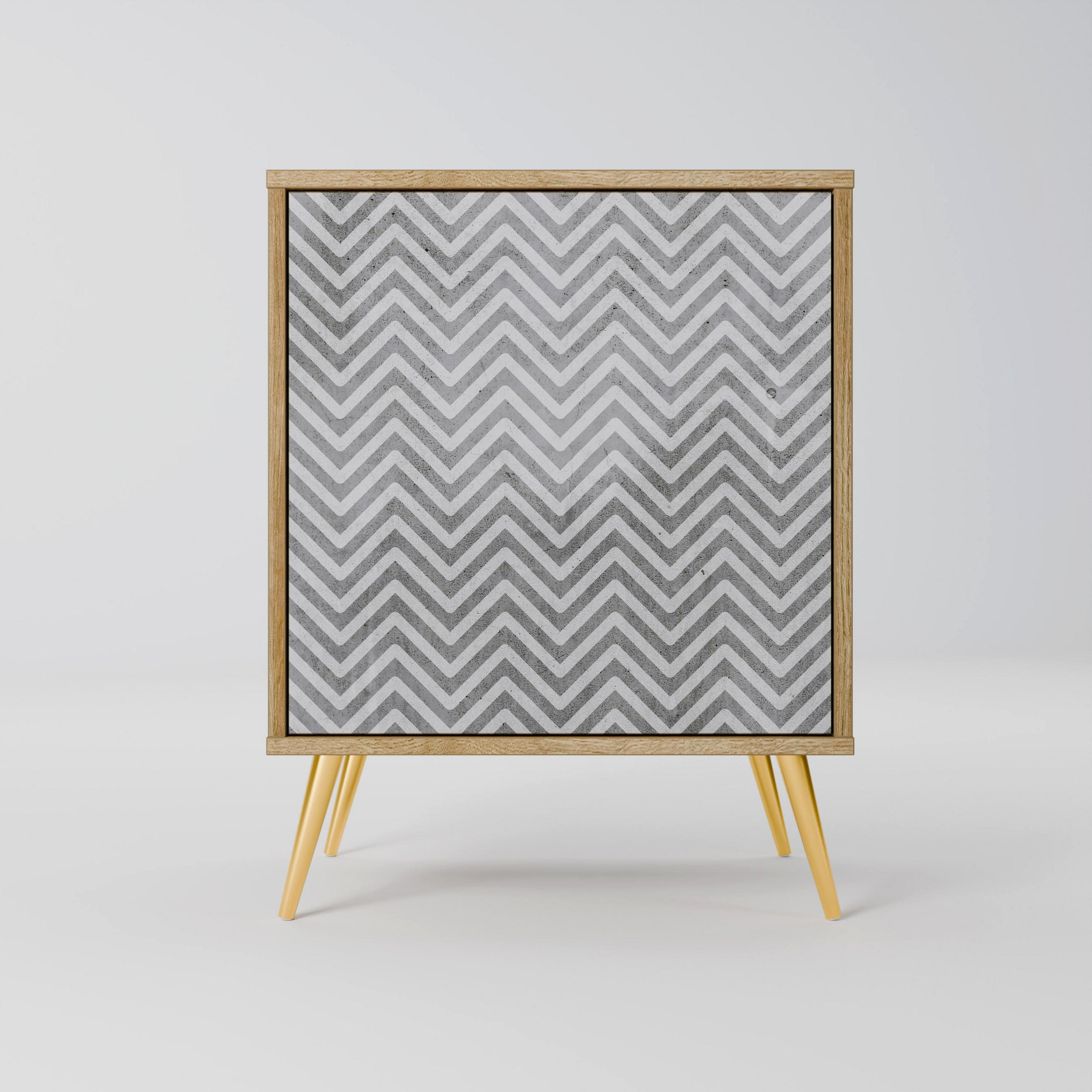 SIDEBOARD CONCRETE ZIG ZAG, Eichefarben, 57,5x42x75,5 cm, Goldfarbene Metallfüße - Eichefarben/Goldfarben, Holzwerkstoff/Metall (57.5/75.5/42cm) - SpaceRebels