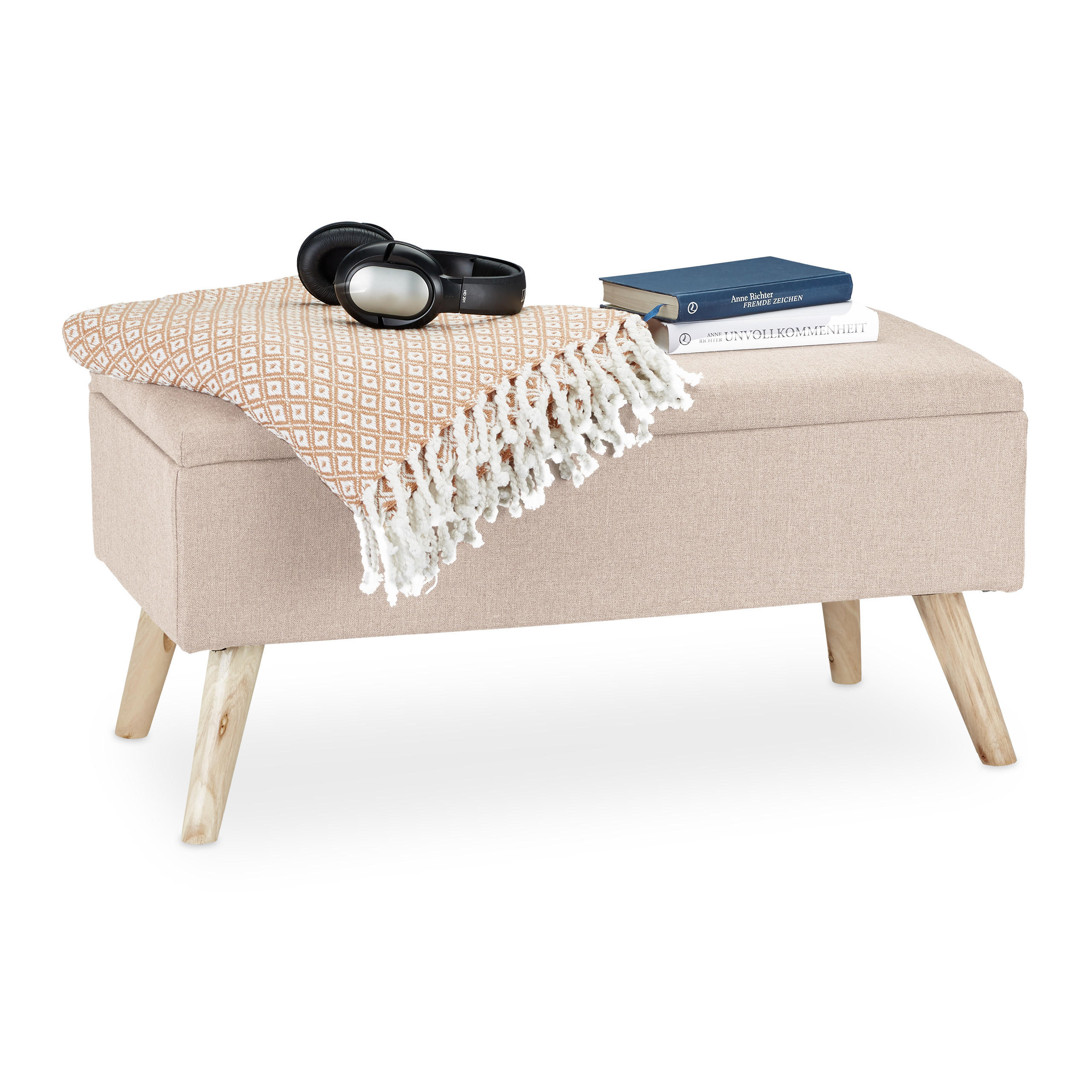 SITZBANK - Beige, Holz/Holzwerkstoff (79.5/39.5/39.5cm) - Relaxdays