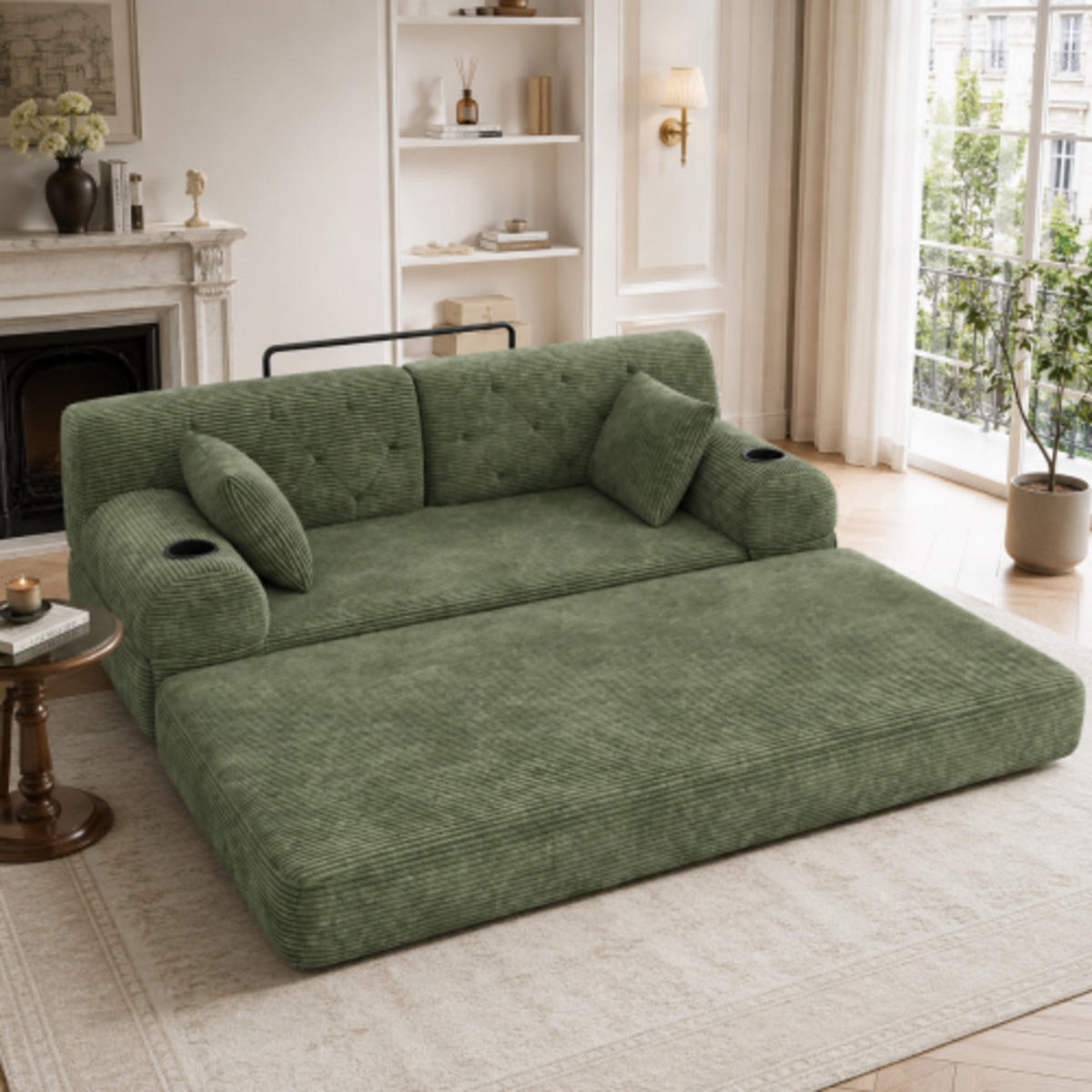 SCHLAFSOFA mit Metallrahmen grün 168×80×81 cm aus Cordstoff - Grün, Textil (80/81/168cm) - Luhomfu