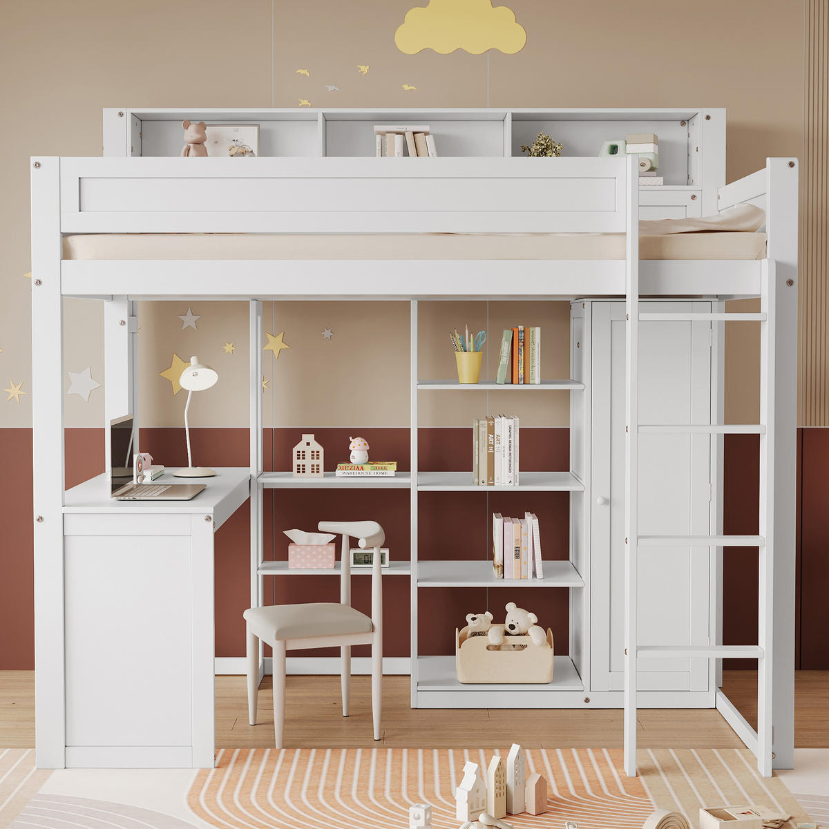 HOCHBETT 90/200 cm DE-00487, in Weiß, Tisch und Kleiderschrank - Weiß, Holz (90/200cm) - ComfortXL