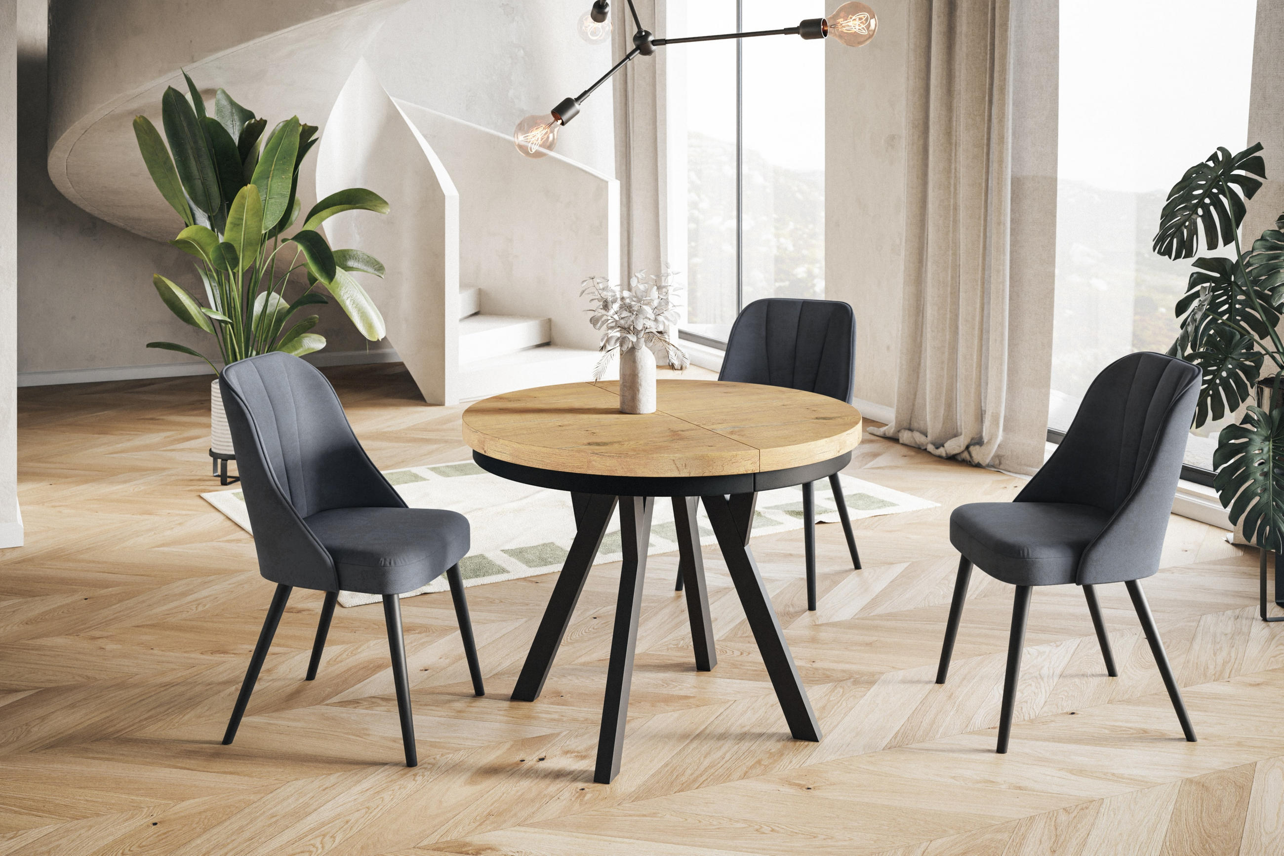 ESSZIMMERTISCH EVO, ausziehbarer Tisch 120 cm bis 220 cm, Farbe: LANCELOT, mit Holzbeinen in Farbe Schwarz - Beige/Schwarz, Holzwerkstoff (120/120/77cm) - Alpi-Möbel