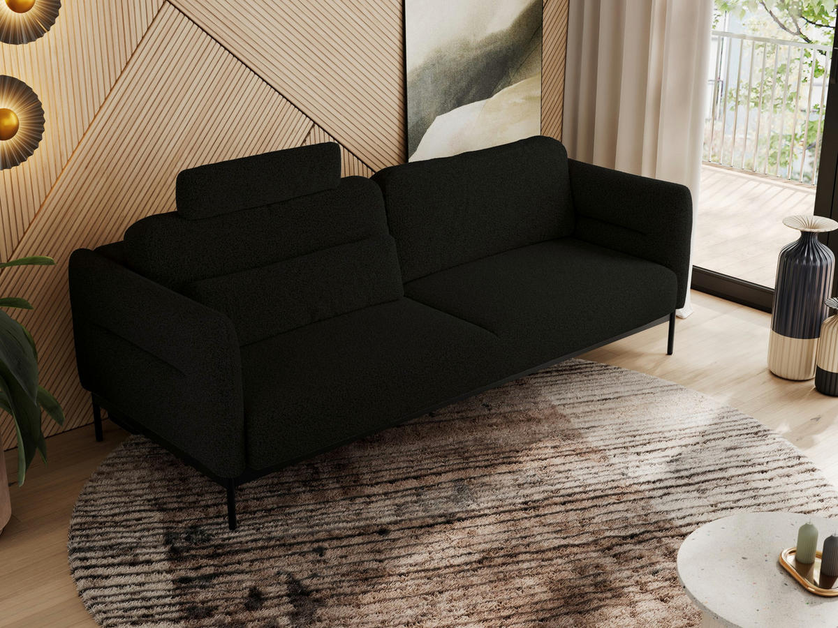 SOFA SALENTO Schwarz Boucle - Schwarz, Textil/Metall (221/82/101cm) - MKS
