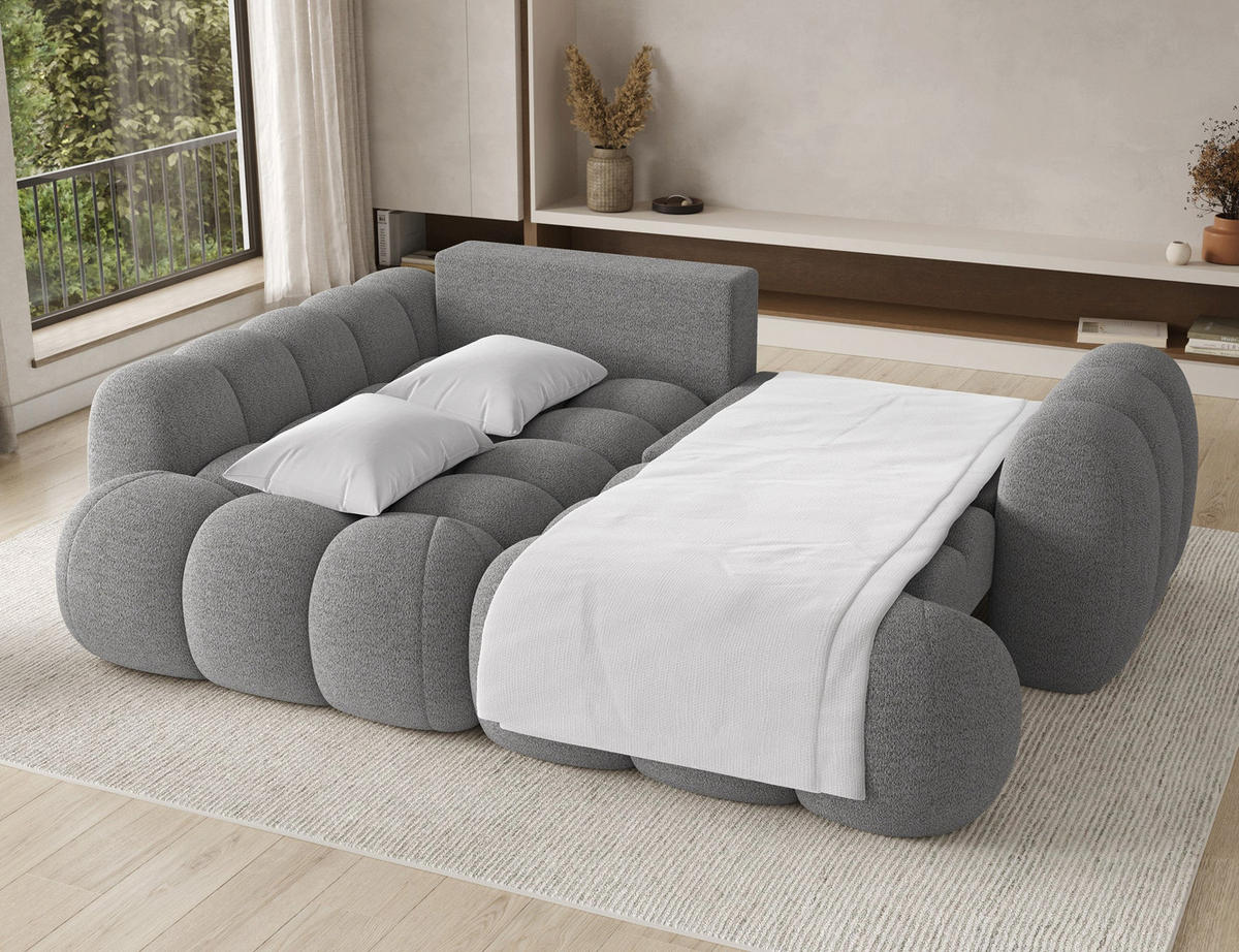 ECKSOFA COZION L-Form mit Schlaffunktion & Bettkasten – Modernes 3-Sitzer Sofa, HR-Kaltschaum, Wellenfederung, 267 × 165 cm - Schwarz/Grau, Kunststoff (165/267cm) - Wohnideebilder