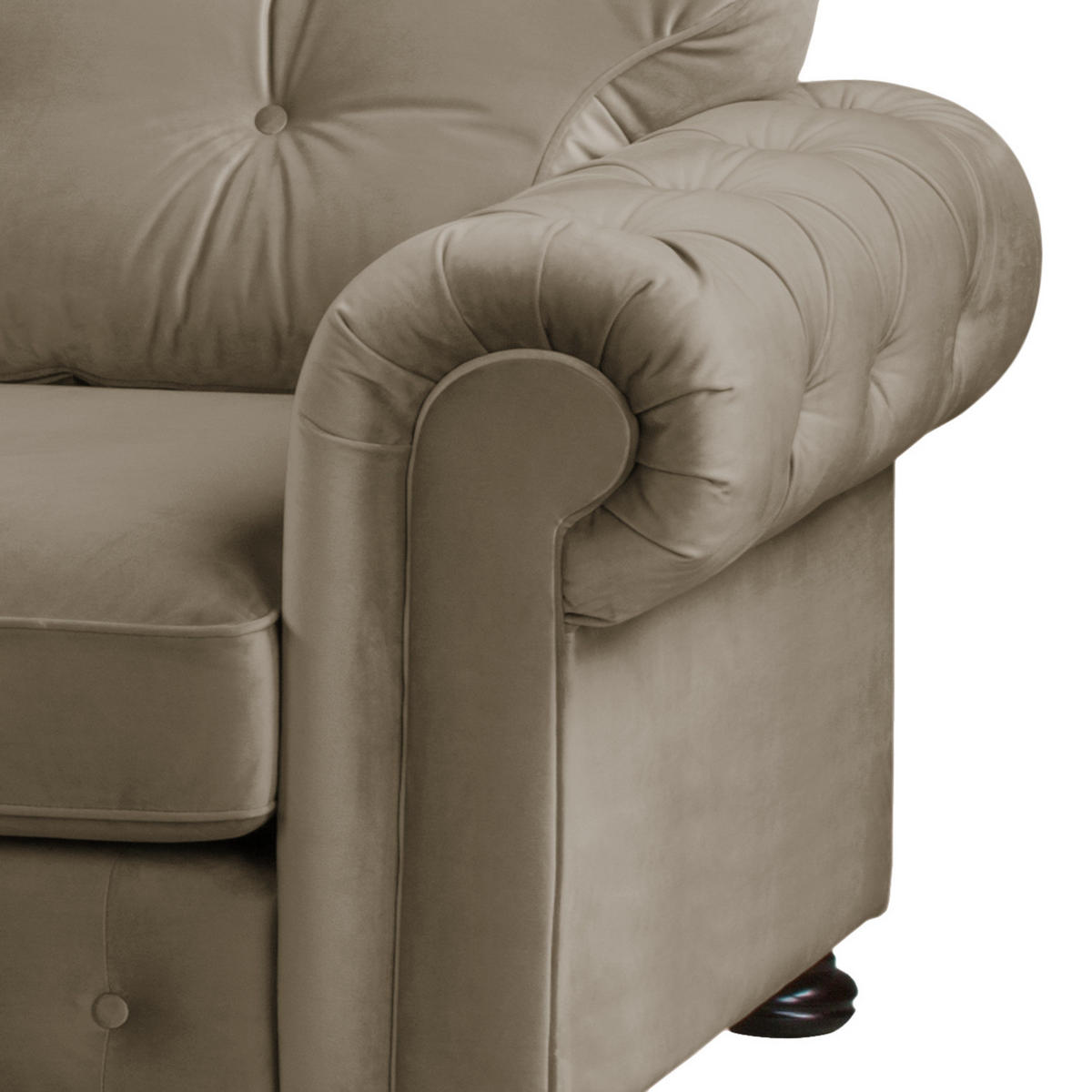 ECKSOFA mit Longchair - Samt - Cappuccino, Holz/Textil (302/166cm) - home24