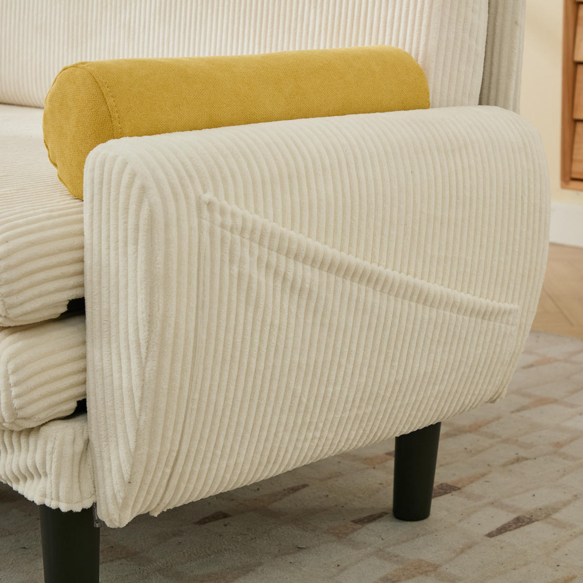 2-SITZER SCHLAFSOFA Cord Elfenbein mit 2 Kissen und Stauraum - Beige, Kunststoff/Textil (133.5/85/77cm) - WISHDOR