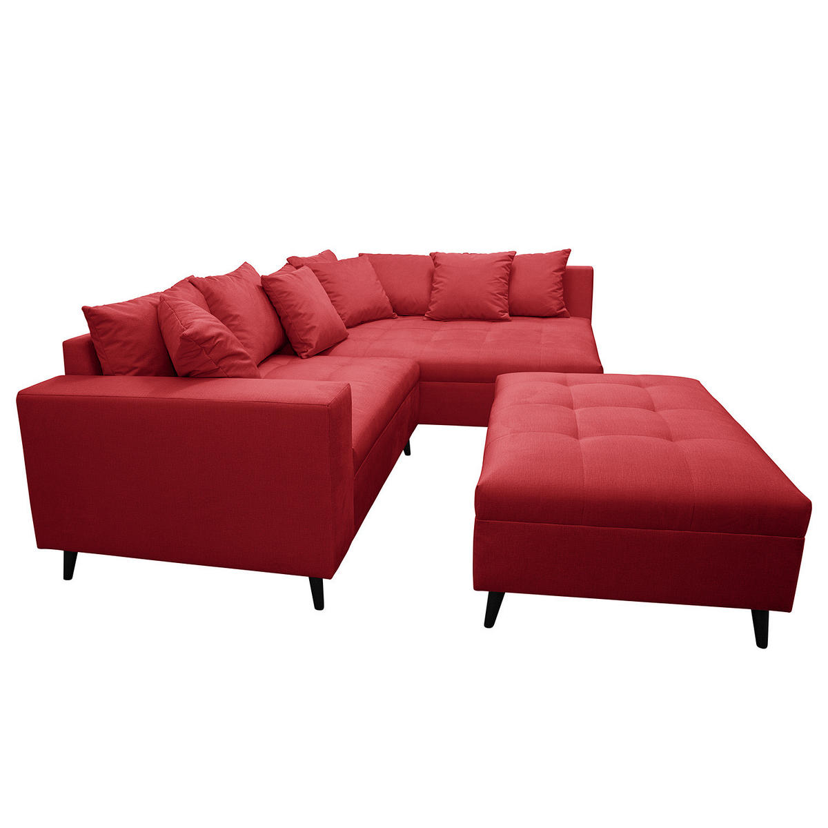 ECKSOFA mit Ottomane und Hocker - Rot/Schwarz, Holz/Birkenholz (247/174cm) - home24