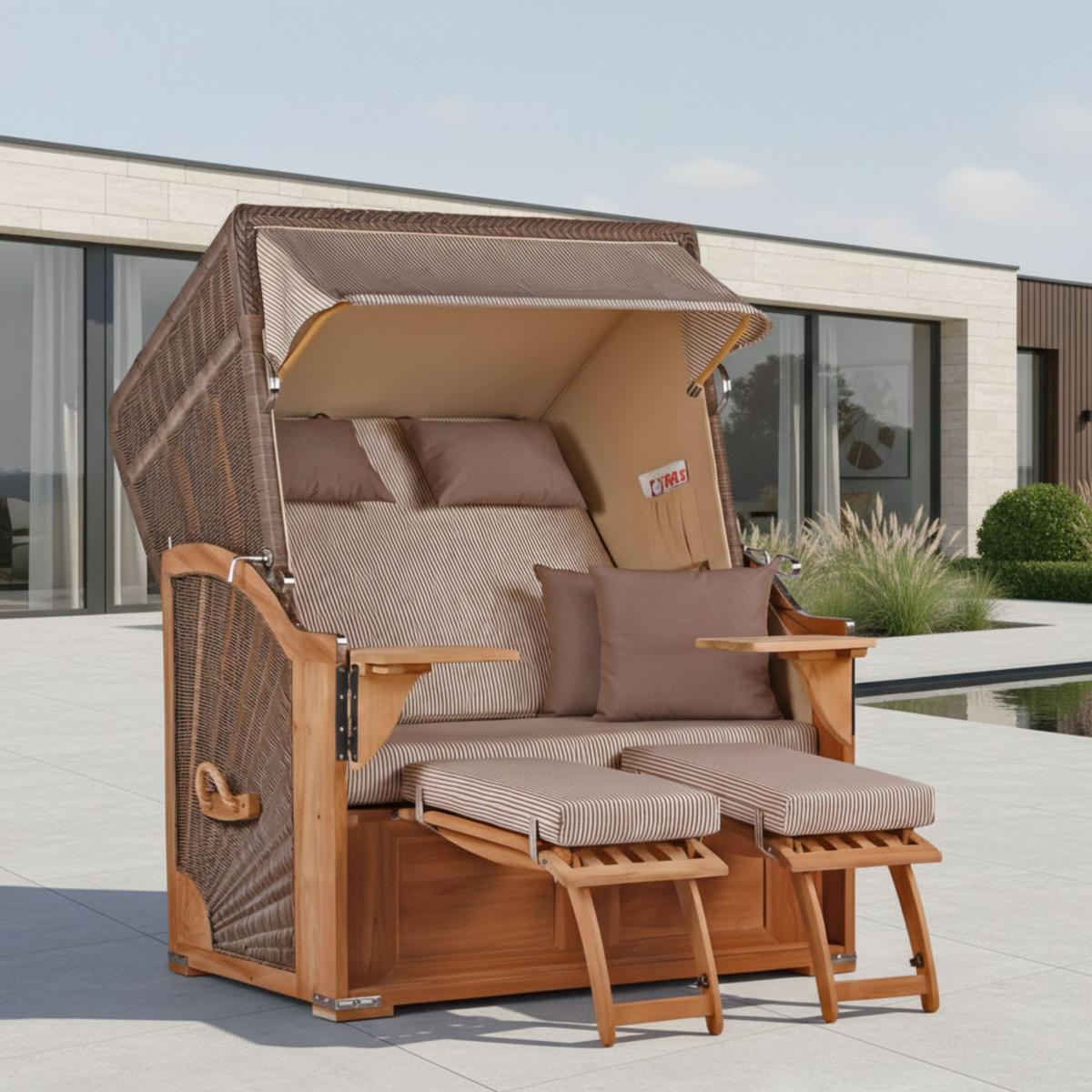 STRANDKORB SEEBLICK 2 Sitzer Teak - Beige/Braun, Metall (125/170/80cm) - Mr. Deko