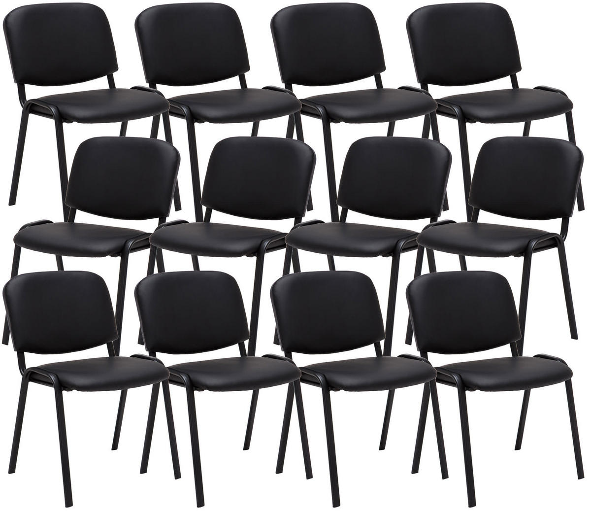 BESUCHERSTUHL 12er Set Lederlook schwarz - Schwarz, Textil/Metall (53/83/53cm) - CLP