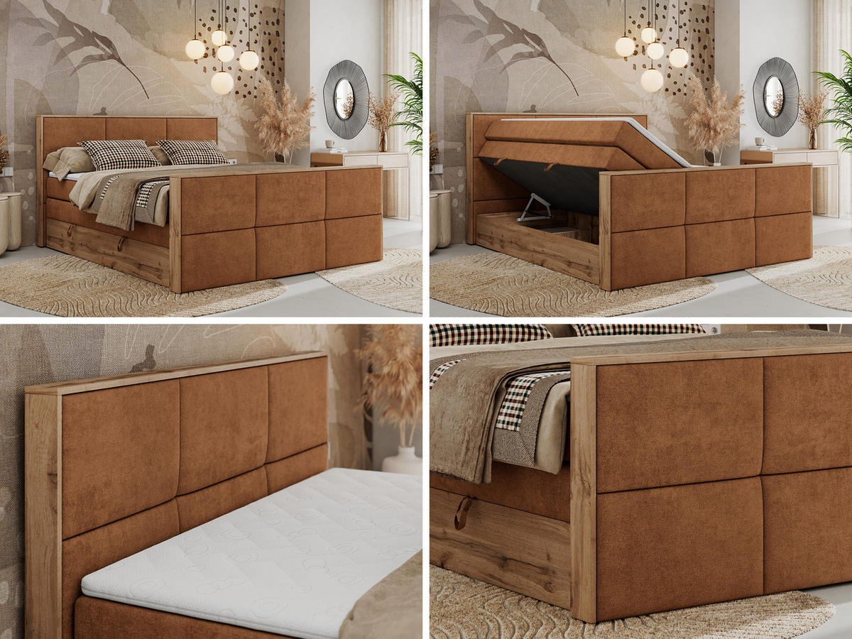 BOXSPRINGBETT ALBERO 2 KING DUO 120/200 Orange Strukture - H3 - Orange, Holz/Textil (120/200cm) - MKS
