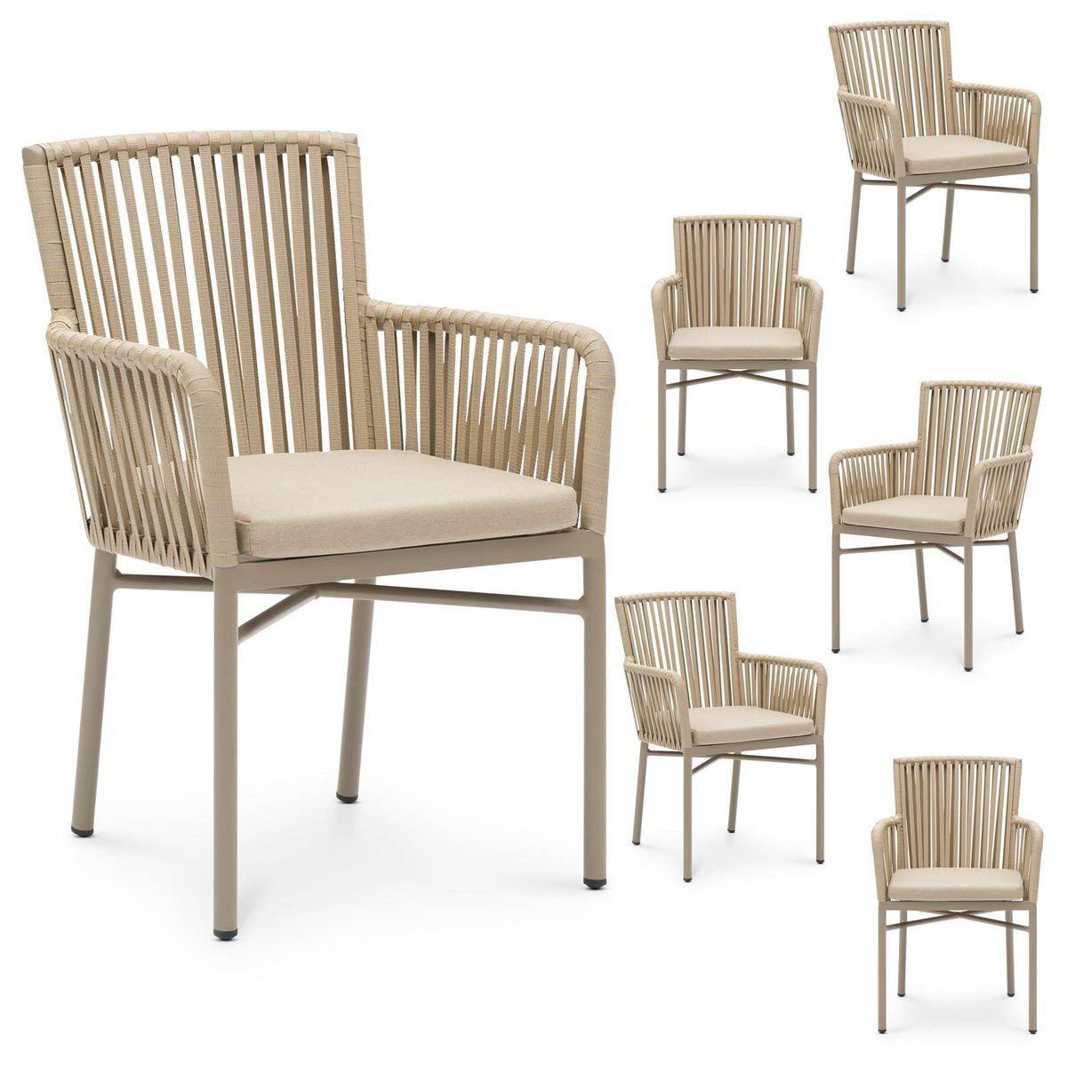 GARTENSTÜHLE AFUERA 6ER-SET - Braun, Textil/Metall (56/85/59cm) - IDIMEX