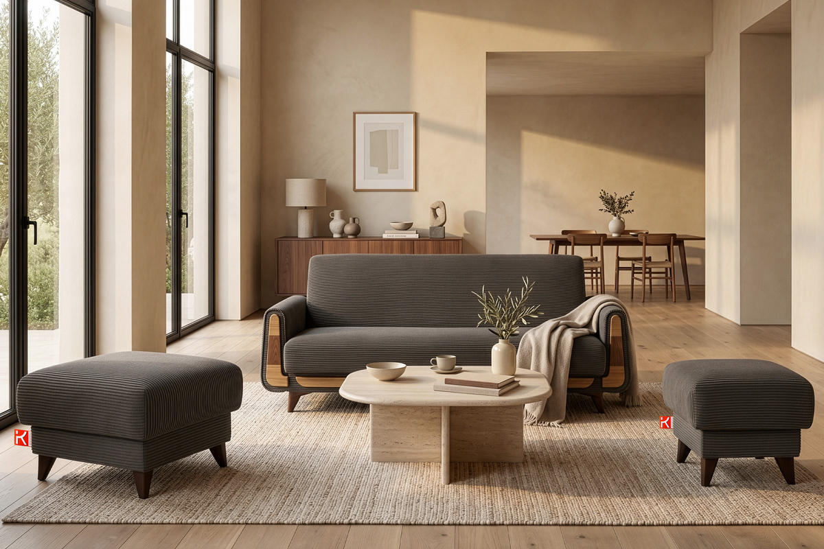 3-SITZER-SCHLAFSOFA GUSTAVO II mit Armlehnen, Graubeige - Greige/Beige, Holz/Holzwerkstoff (230/98/98cm) - KONSIMO®