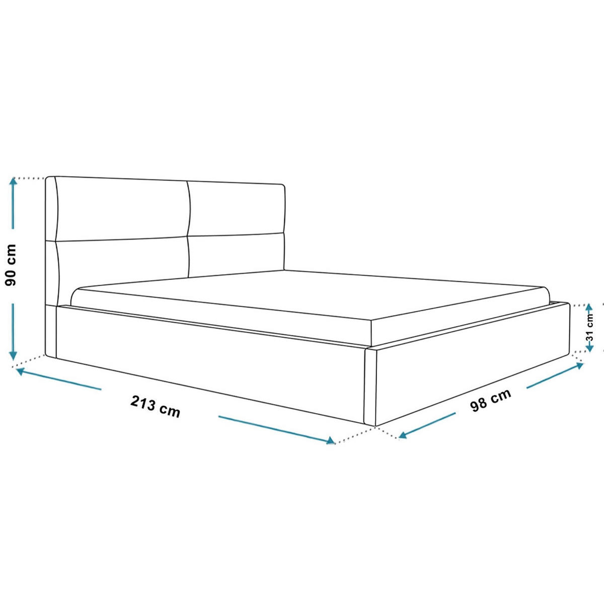 BETT 90x200 - Polsterbett mit Bettkasten und Metallrahmen - Modern Betten - Eleganter Malmö-Stoff- Kollektion Lizbona, Beige - Beige, Holz/Textil (90/200cm) - Alpi-Möbel