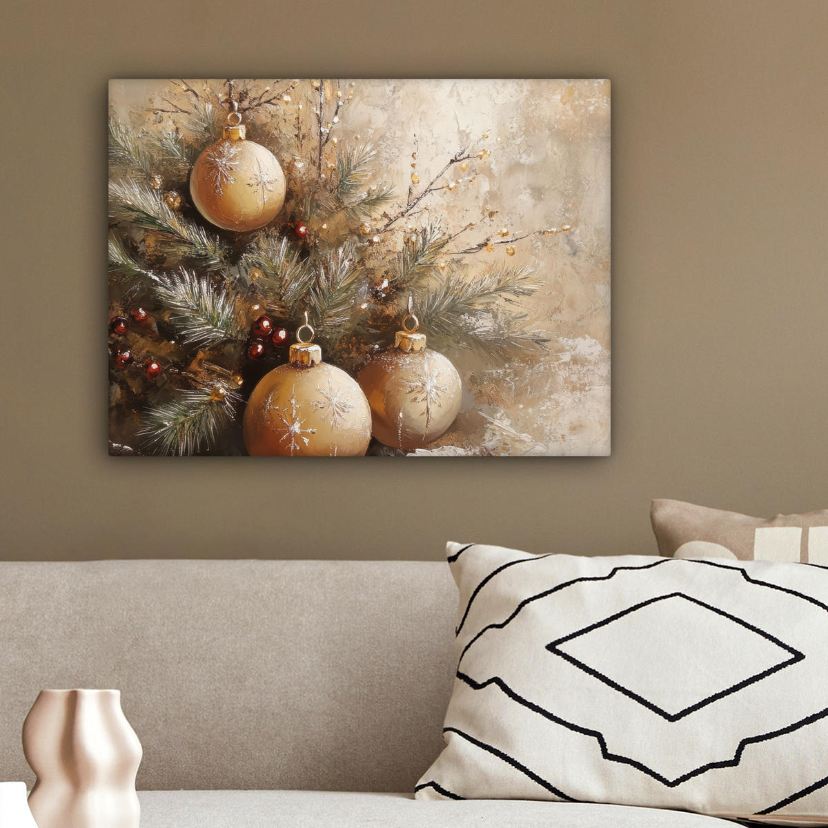 LEINWANDBILD Weihnachten - Kugeln - Beige - Gold 40x30 cm - Goldfarben, Textil (40/30cm) - MuchoWow