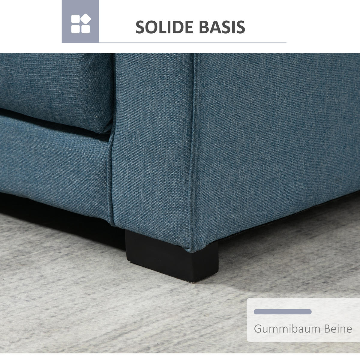 SCHLAFSOFA Klappsofa 2-Sitzer Sofa mit Schlaffunktion Leinen-Touch Holz Blau - Blau/Schwarz, Holz/Textil (75/85/147.5cm) - HOMCOM
