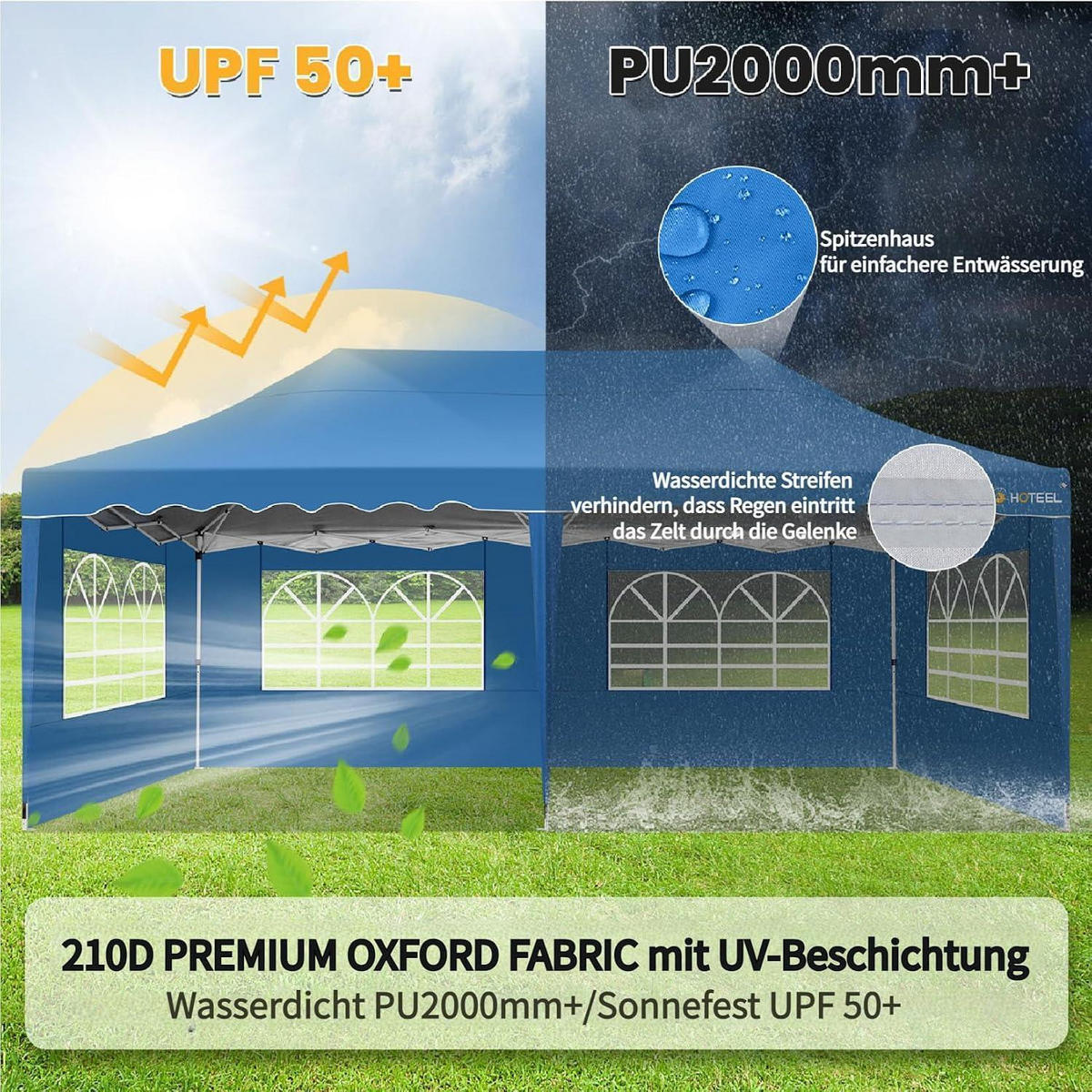 FALTPAVILLON 3x6m Himmelblau mit 6 Seitenwänden Wasserdicht UV Schutz 50+ - Blau, Textil (300/320/600cm)