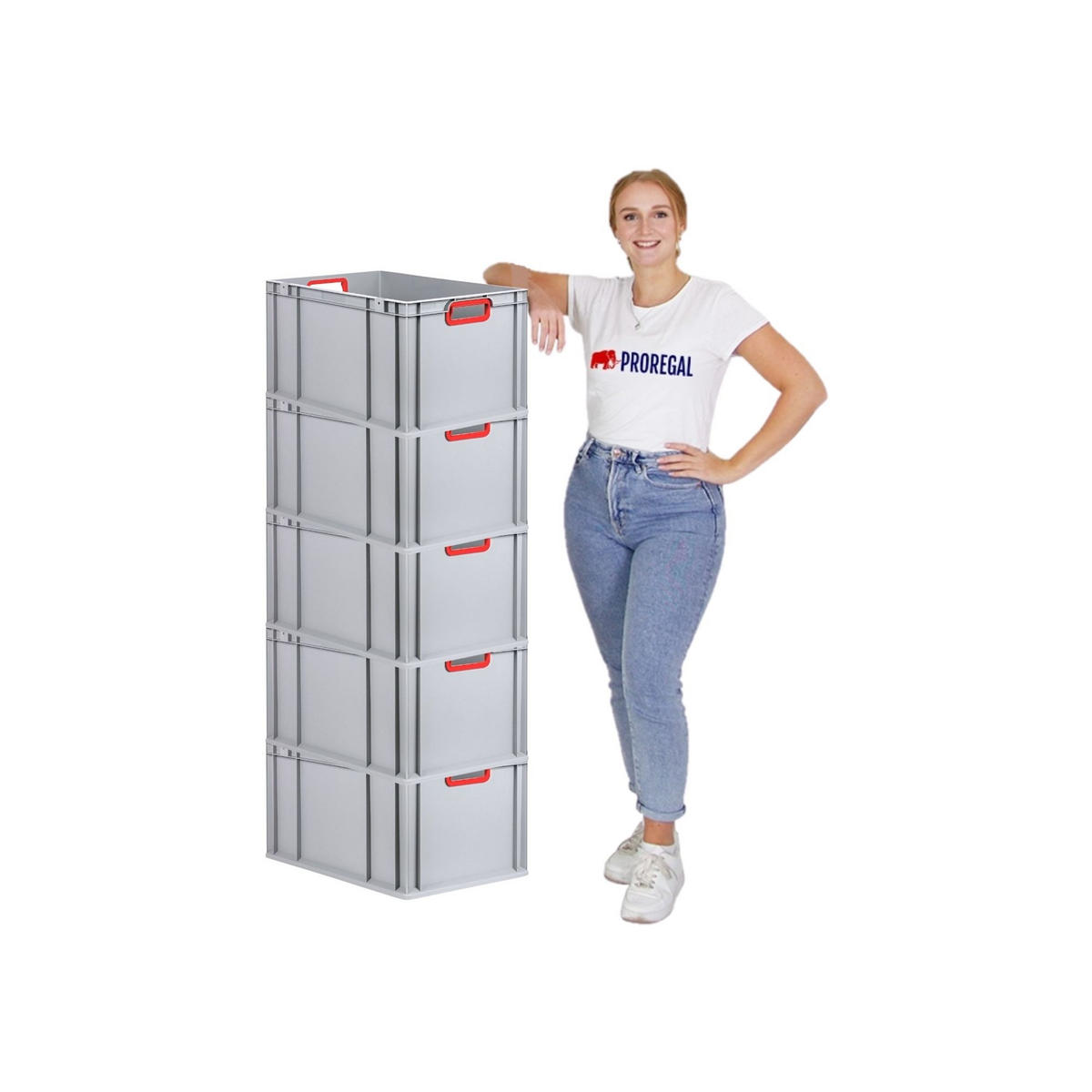 EUROBOX 5x Nextgen Color Mit Auflagedeckel 32x40x60cm Griffe Rot Offen - Rot, Kunststoff (40/32/60cm) - PROREGAL