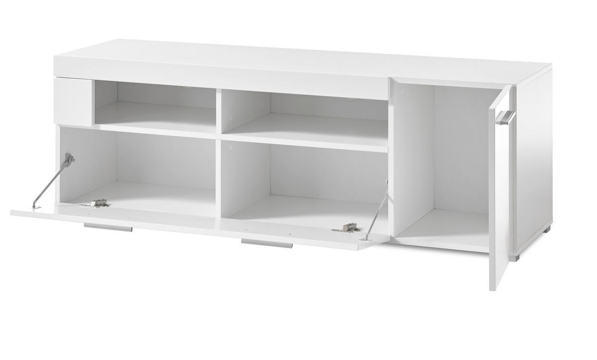 TV-LOWBOARD weiß Hochglanz, TV Unterteil 140 x 48 cm - Chromfarben/Weiß Hochglanz, Holzwerkstoff/Kunststoff (140/48/40cm) - Furn.Design