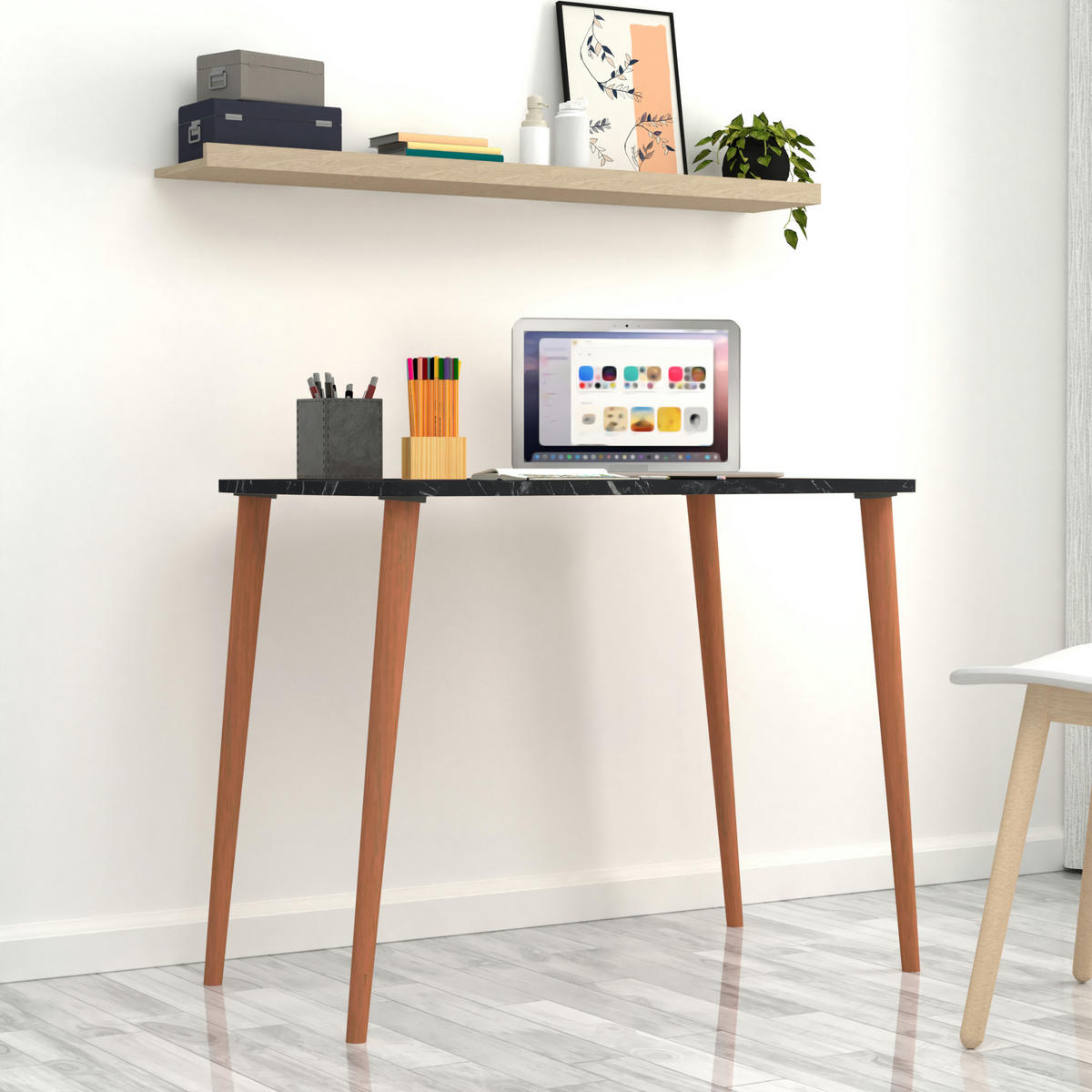 SCHREIBTISCH Kongsberg - Schwarz/Naturfarben, Holz/Holzwerkstoff (60/90/70cm) - [en.casa]