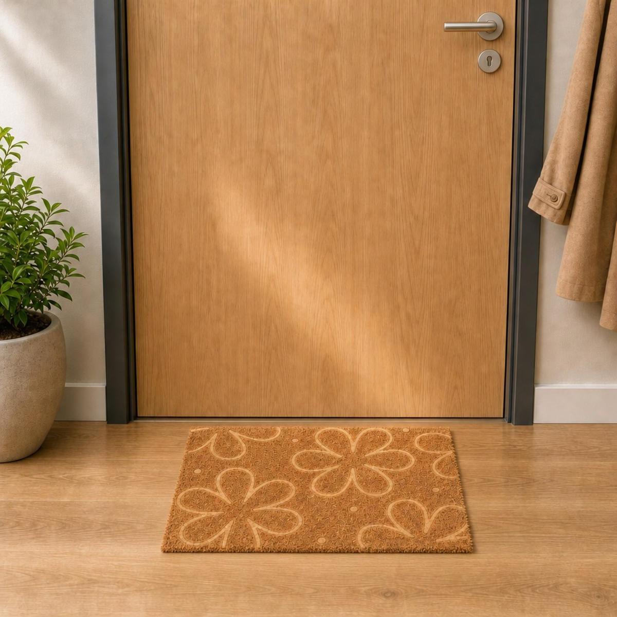 FUSSMATTE Natur Kokosfaser rutschfest 60x40 cm - Hellbraun, Kunststoff/Textil (60/40cm) - Relaxdays