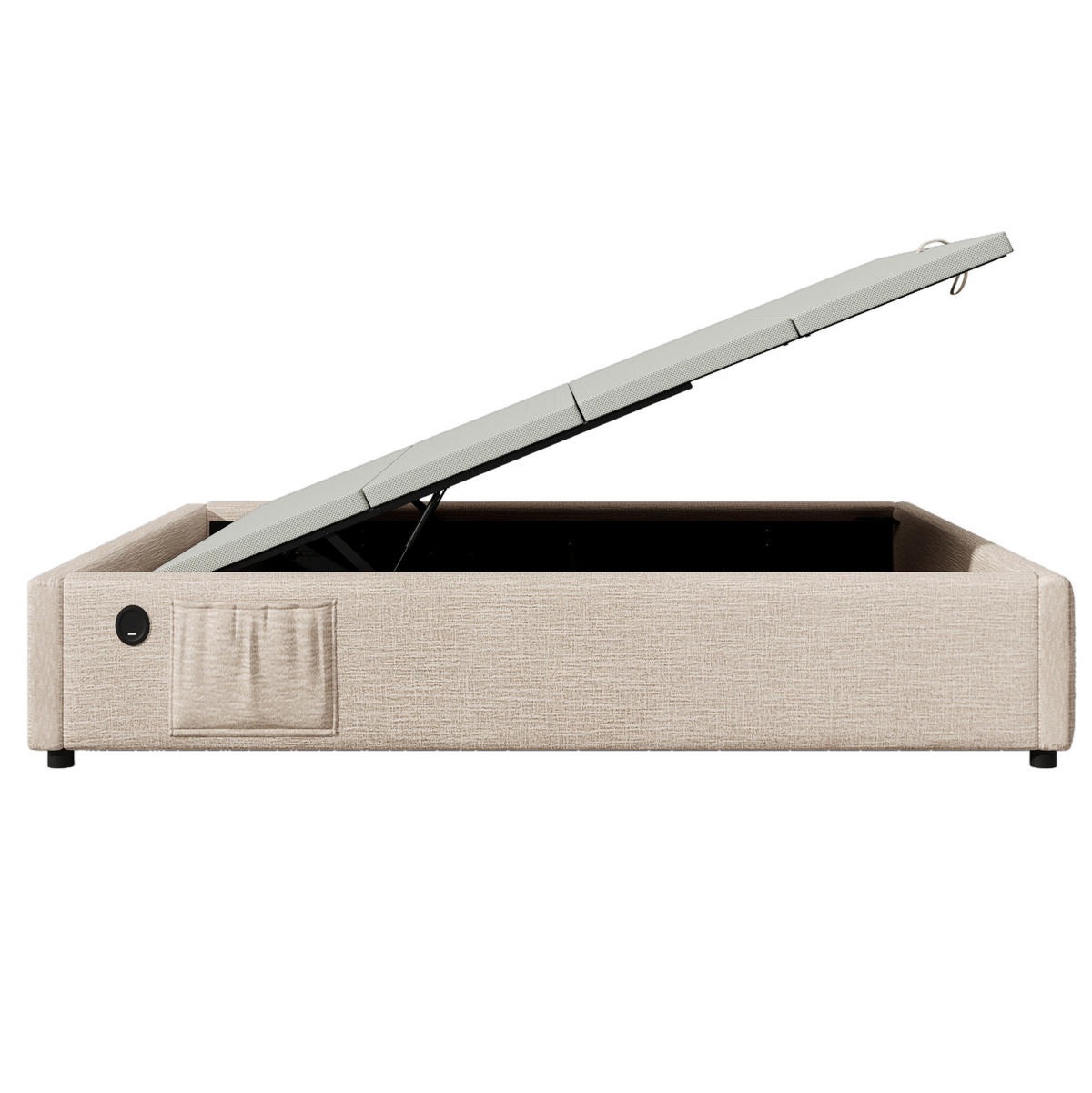 BETT mit Stauraum und USB/Type-C 160x200 cm Leinen Beige Natur - Beige, Metall (160/200cm) - Meubliv