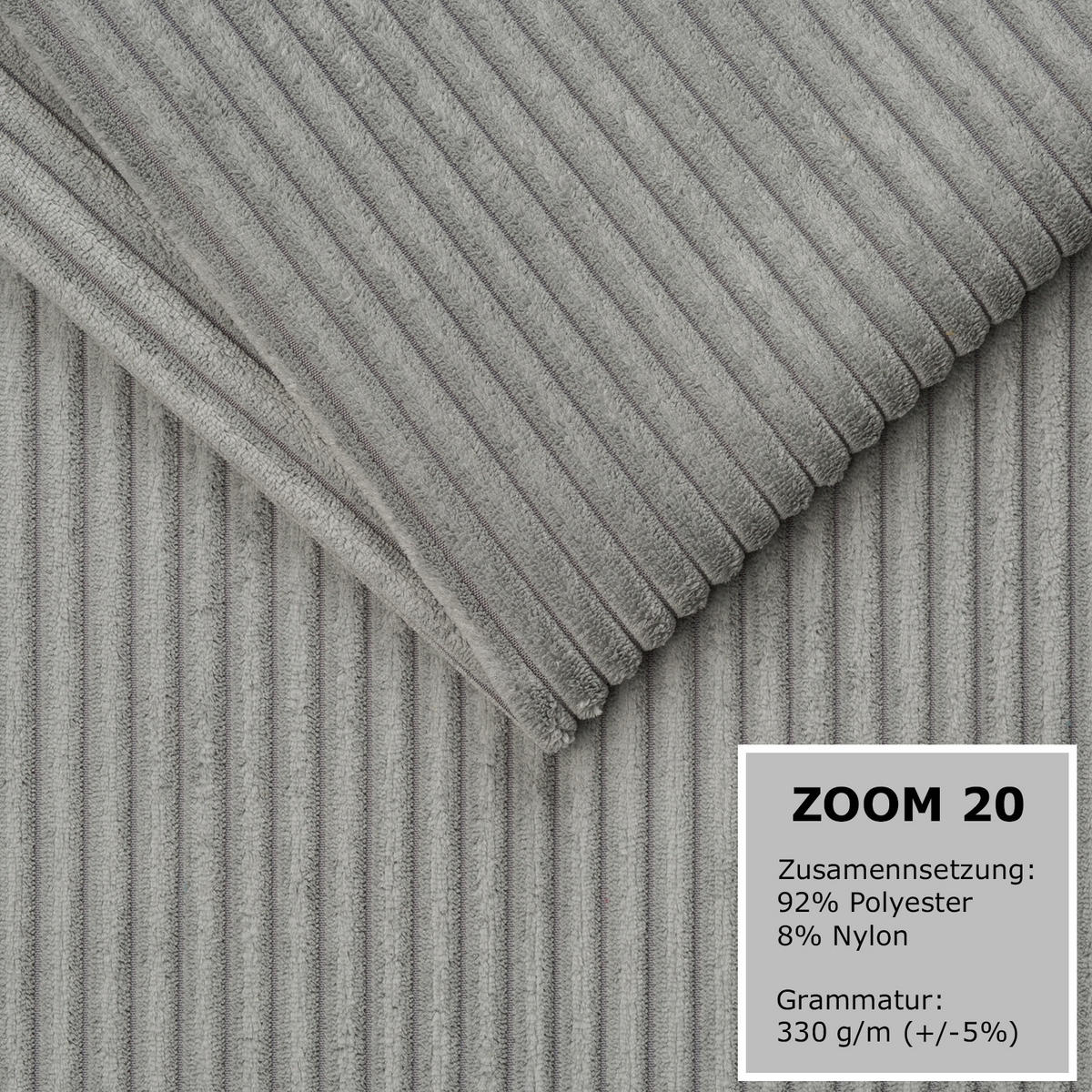 ECKSOFA EINAR 362 cm x 170 cm – Stoff: ZOOM 20 Farbe: Grau - Grau, Textil (362/170cm) - A&J MöbelLand